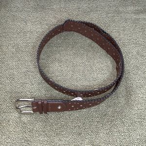 Brown Scallop Edge Tan Belt Size Large Silver Buckle Boho Scalloped